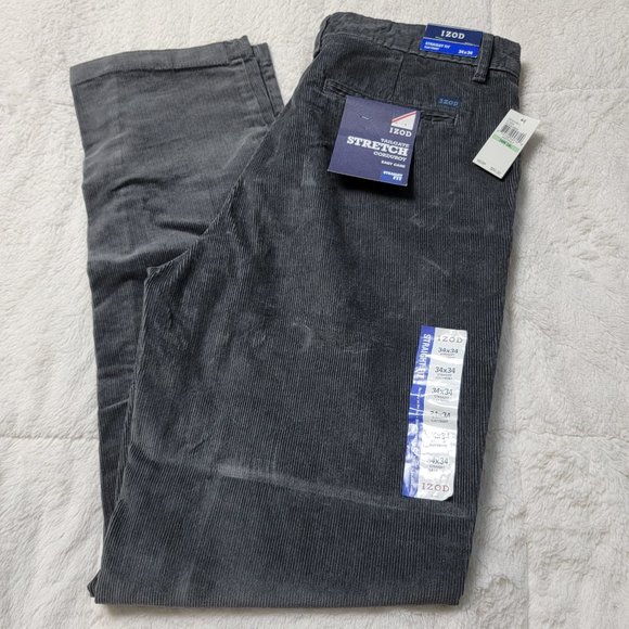 Izod Other - Izod Tailgate Stretch Corduroy Straight Fit Flat Front Pants Asphalt Grey 34x34